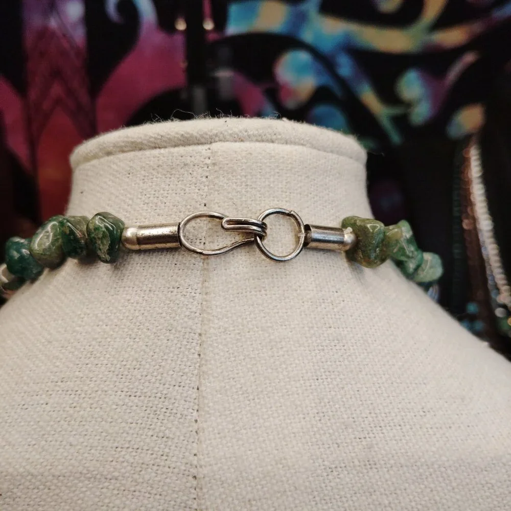 Layered Green Jadeite Chip Necklace with Silver Tone Beads, 18–20
